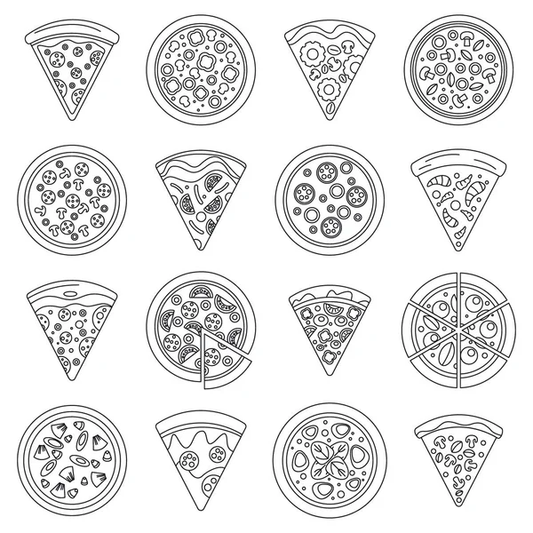 Pizza slice zestaw ikon, styl konturu — Wektor stockowy