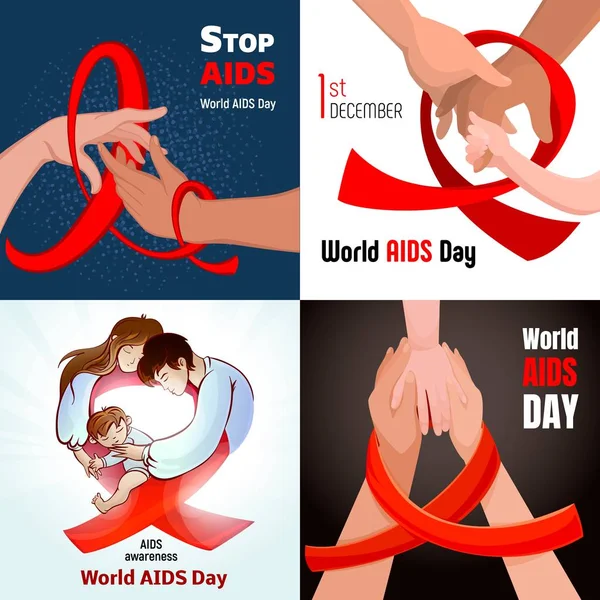 Wereld aids dag banner set, cartoon stijl — Stockvector