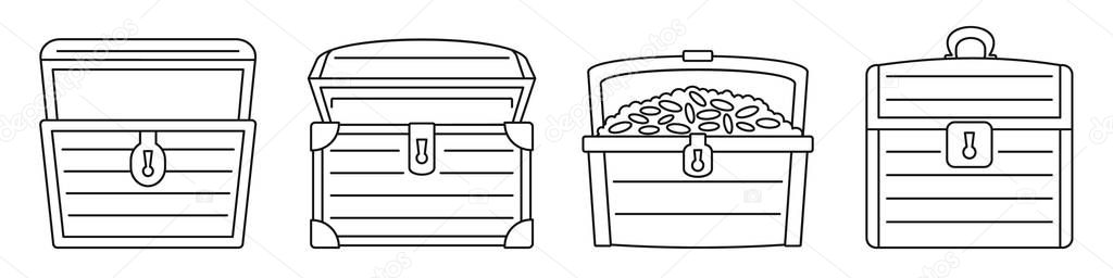 Old dower chest icon set, outline style