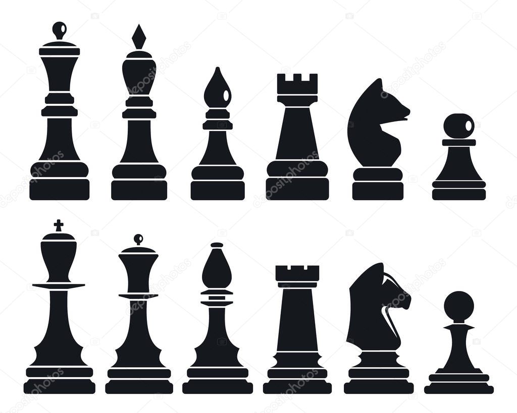 Chess game icon set, simple style