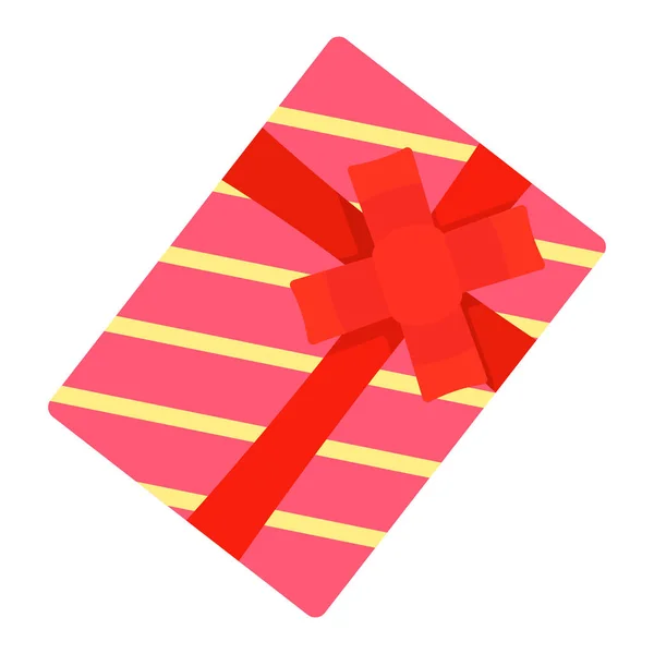 Red striped gift box icon, flat style — Stock Vector