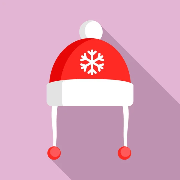Ícone de chapéu de inverno vermelho, estilo plano — Vetor de Stock