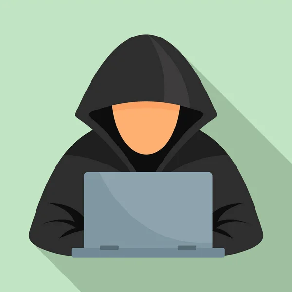 Хакер на ноутбук ікону, плоскі стиль — стоковий вектор