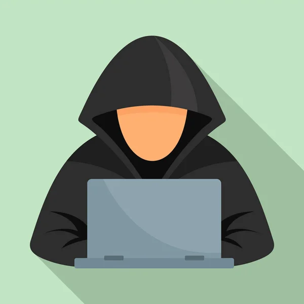 Hacker en el icono del ordenador portátil, estilo plano — Vector de stock