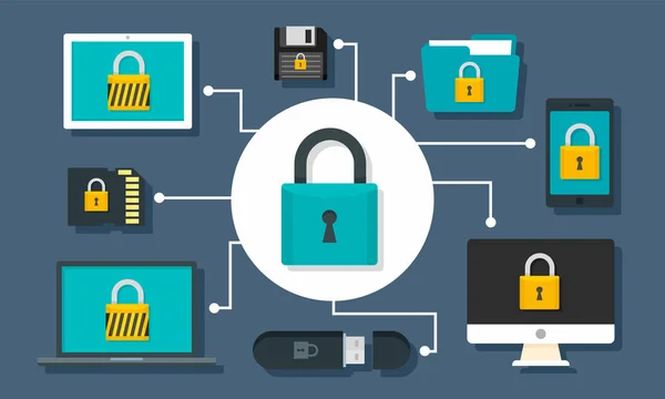 Concept de sécurité appareil numérique arrière-plan, style plat — Image vectorielle