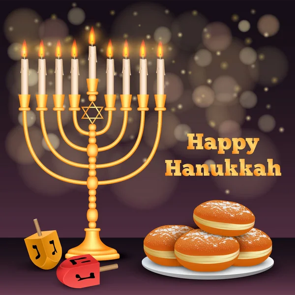 Happy Hanukkah Natt Konceptet Bakgrund Realistisk Illustration Happy Hanukkah Natt — Stock vektor