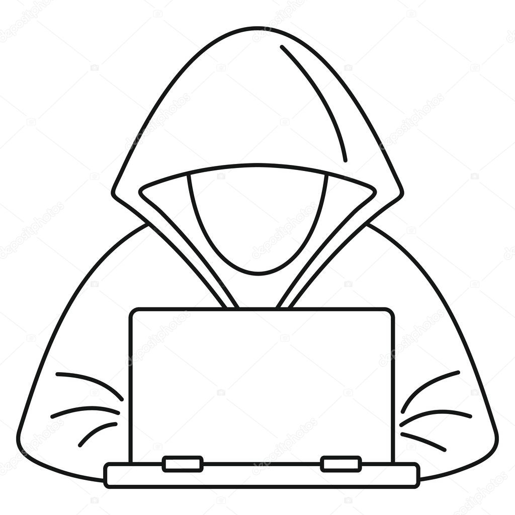 Hacker laptop icon, outline style