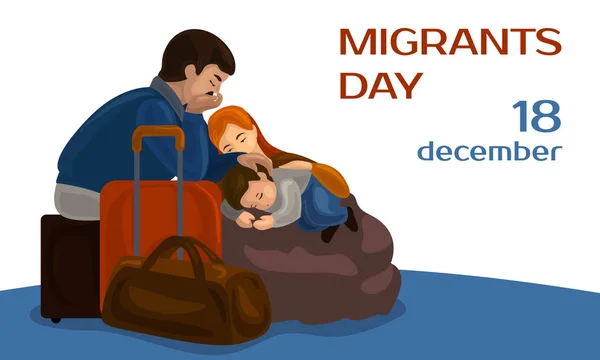 Banner de concepto de día de los migrantes, estilo de dibujos animados — Vector de stock