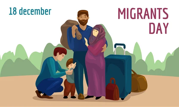 Día Mundial de los Migrantes concepto de bandera, estilo de dibujos animados — Vector de stock