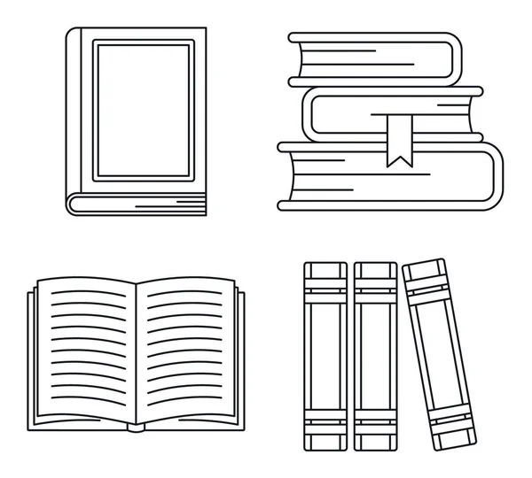 Iskolai könyvtár könyvek ikon készlet, a körvonal stílusának — Stock Vector