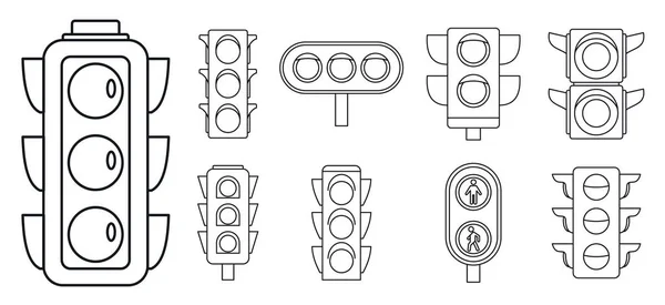 道路交通灯图标集, 轮廓样式 — 图库矢量图片