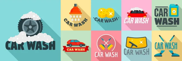 Car wash logo set, vlakke stijl — Stockvector