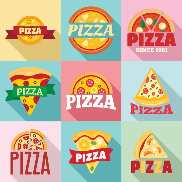 Pizza Logo Set, flacher Stil — Stockvektor