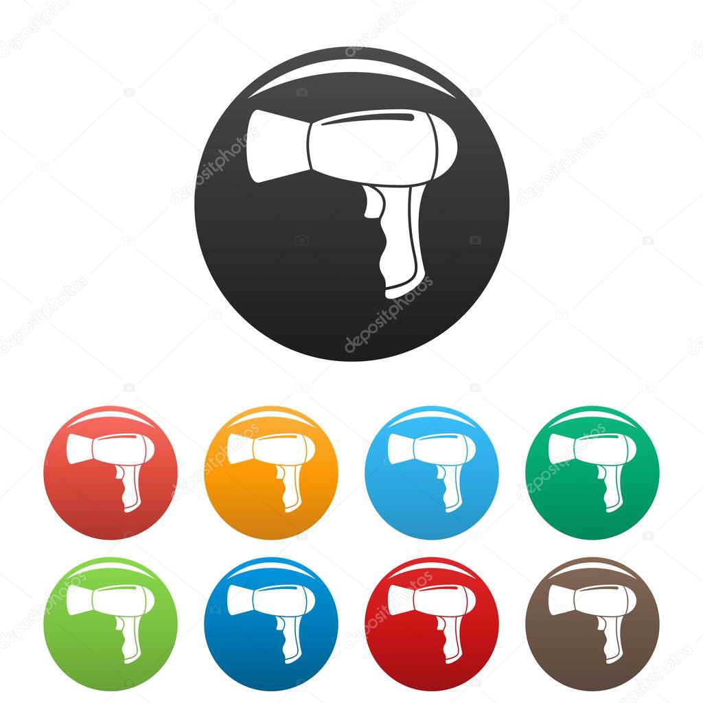 Modern hair dryer icons set color