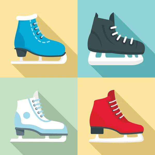 Ensemble d'icônes patins à glace, style plat — Image vectorielle