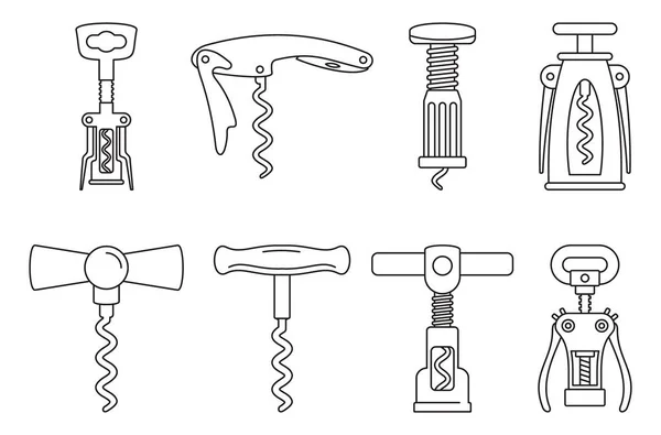 Домашний набор значков штопор, стиль контура — стоковый вектор