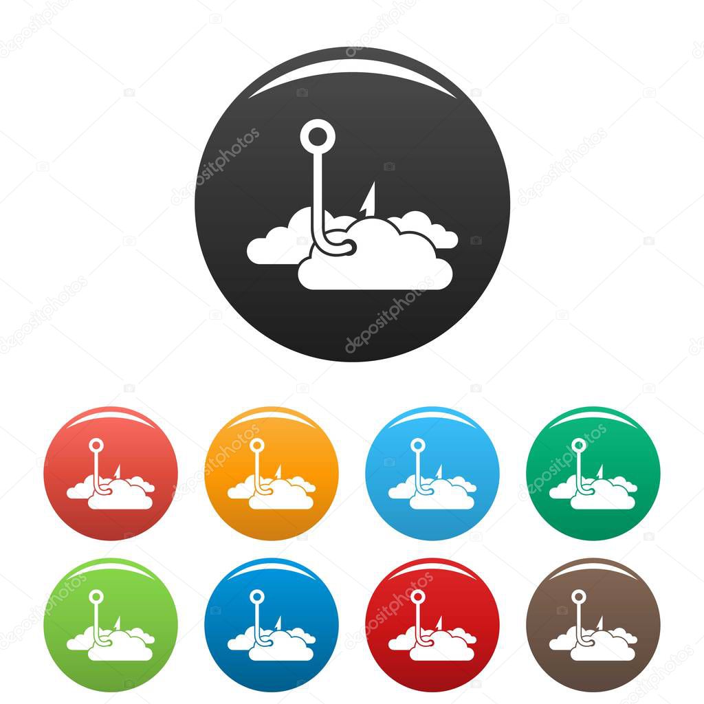 Phishing cloud data icons set color