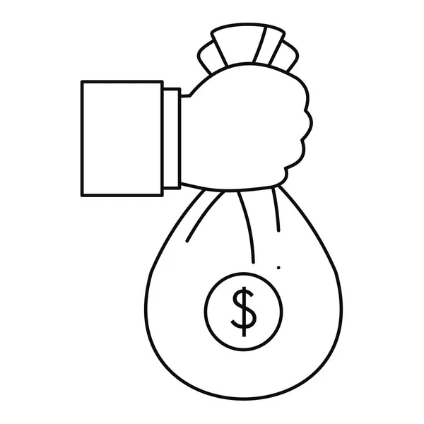 Corruption money bag icon, outline style — Stock Vector