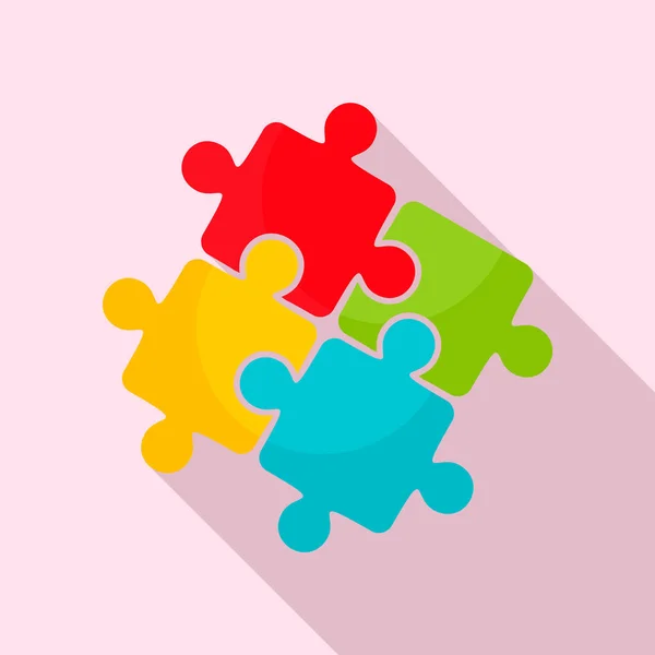 Teamwork solution puzzle icon, flat style — Stock Vector