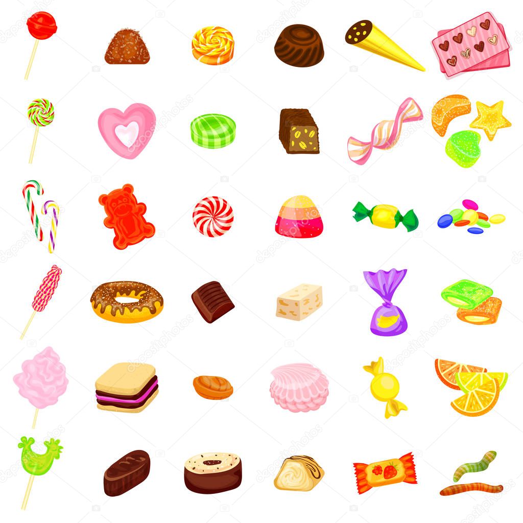 Candy icon set, cartoon style