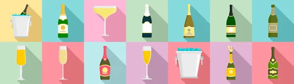 Champagne icon set, flat style — Stock Vector