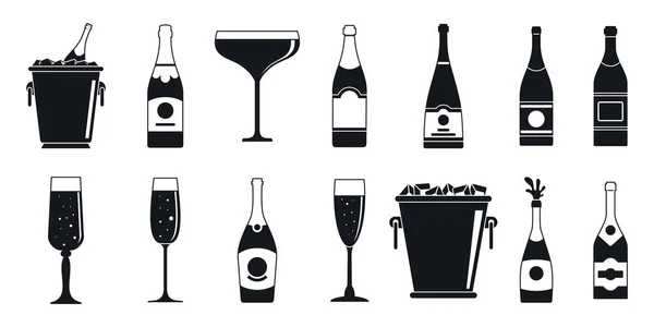 Party champagne icon set, simple style — Stock Vector