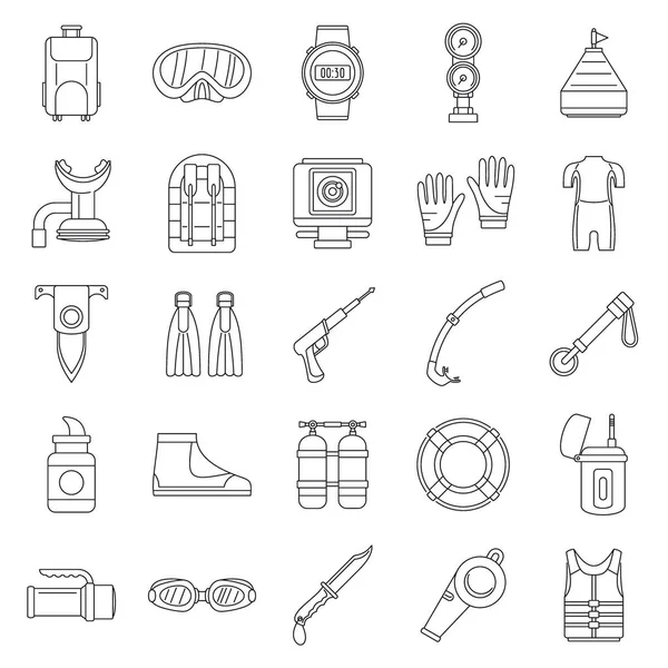 Schnorchelzubehör Icon Set, Umriss Stil — Stockvektor