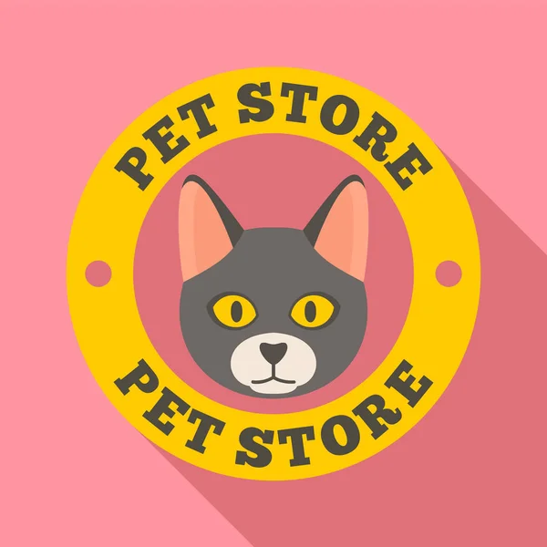 Kedi evcil hayvan mağazası logosu, düz stil — Stok Vektör