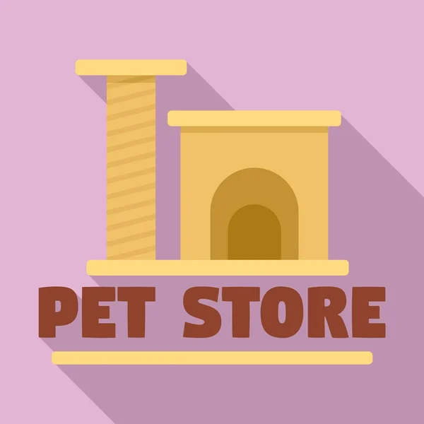 Tienda de mascotas gato juguetes logo, flat style — Archivo Imágenes Vectoriales