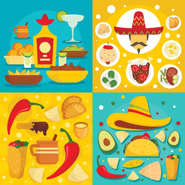 Taco mexican food banner set, flat style
