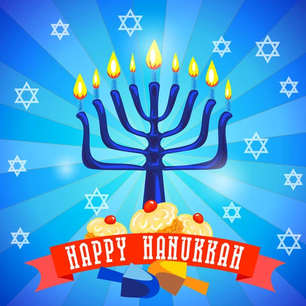 Happy hanukkah konceptet bakgrund, tecknad stil — Stock vektor