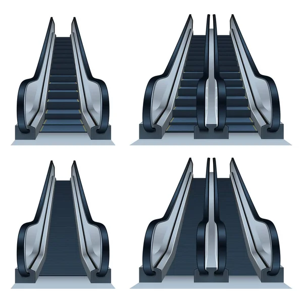Juego de iconos de escalera mecánica, estilo realista — Vector de stock