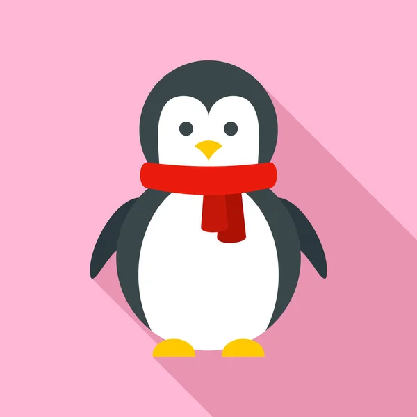 Xmas penguin icon, flat style — Stock Vector