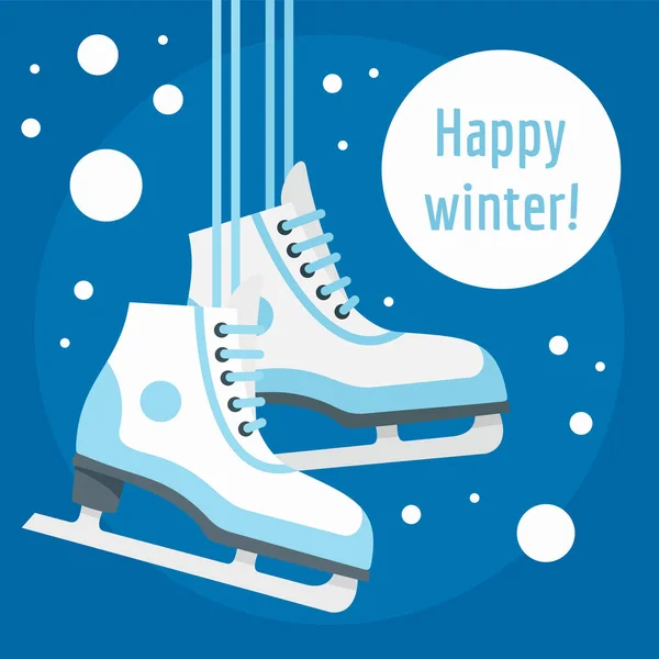 Feliz inverno patinação no gelo conceito fundo, estilo plano —  Vetores de Stock