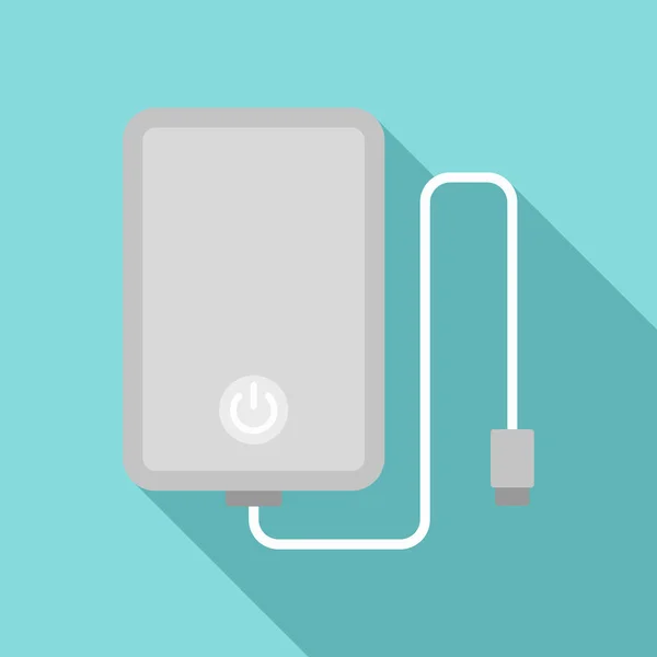 Banco de energía con icono de cable, estilo plano — Vector de stock