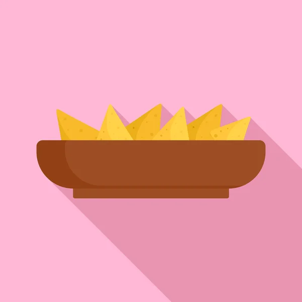 Εικονίδιο πιάτο nachos, επίπεδη στυλ — Διανυσματικό Αρχείο