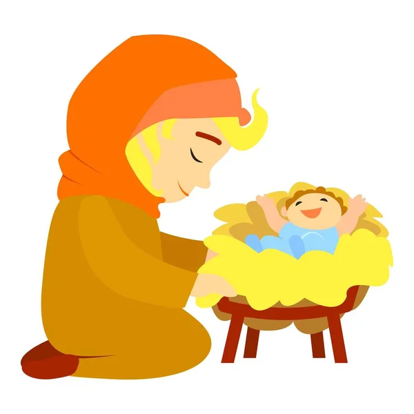 Ícone de nascimento de Jesus, estilo cartoon — Vetor de Stock