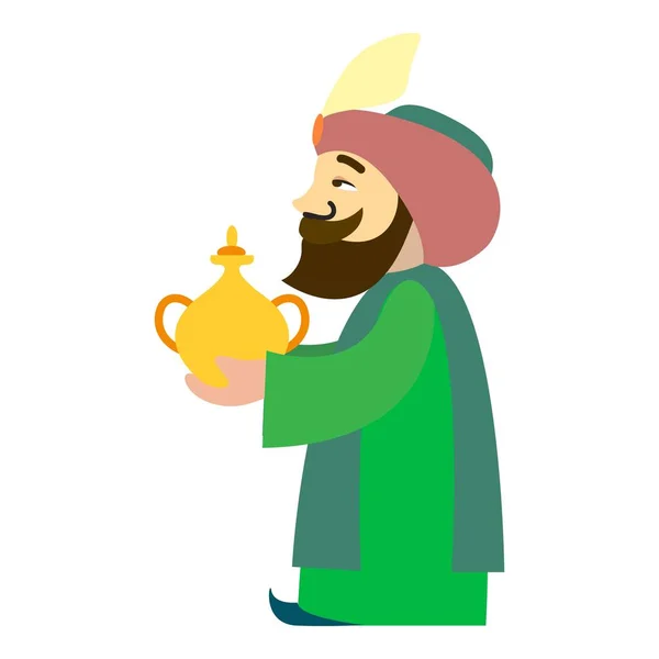 Rey árabe Balthazar icono, estilo de dibujos animados — Vector de stock
