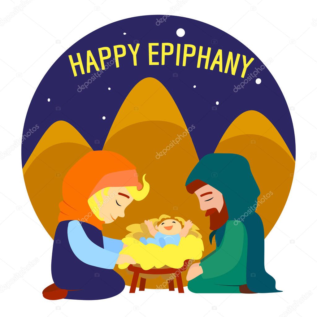 Happy epiphany Jesus birth concept background, cartoon style
