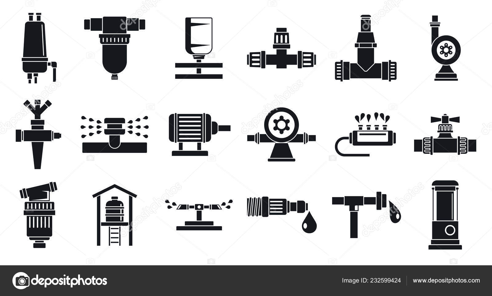 Garden irrigation system icon set, simple style — Stock Vector
