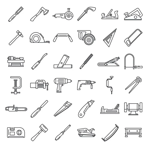 Conjunto de iconos de trabajo de carpintero, estilo de contorno — Vector de stock