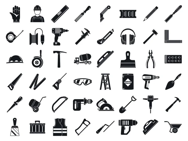 Conjunto de ícones de ferramentas de trabalhador de alvenaria, estilo simples — Vetor de Stock