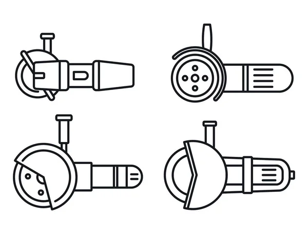 Set icona smerigliatrice angolo elettrico, stile contorno — Vettoriale Stock