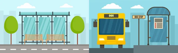 Ensemble de bannière d'arrêt de bus de ville, style plat — Image vectorielle
