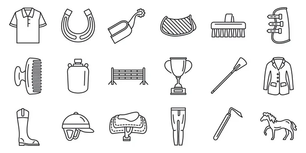 Conjunto de iconos de engranajes de equitación, estilo de esquema — Archivo Imágenes Vectoriales