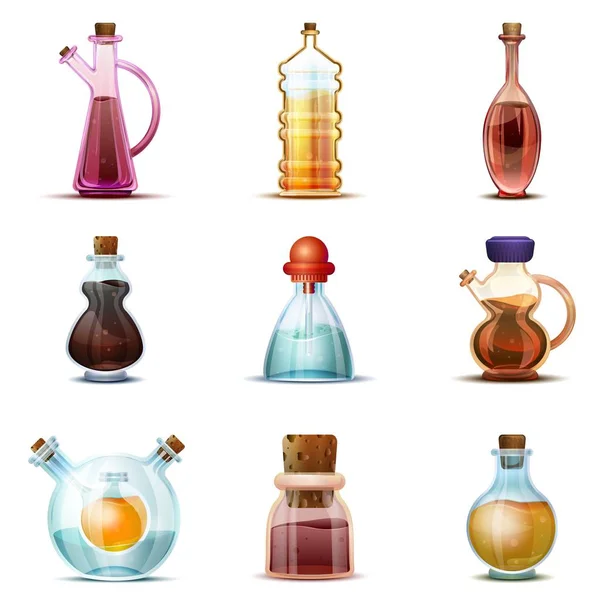 Vinegar icon set, cartoon style — Stock Vector