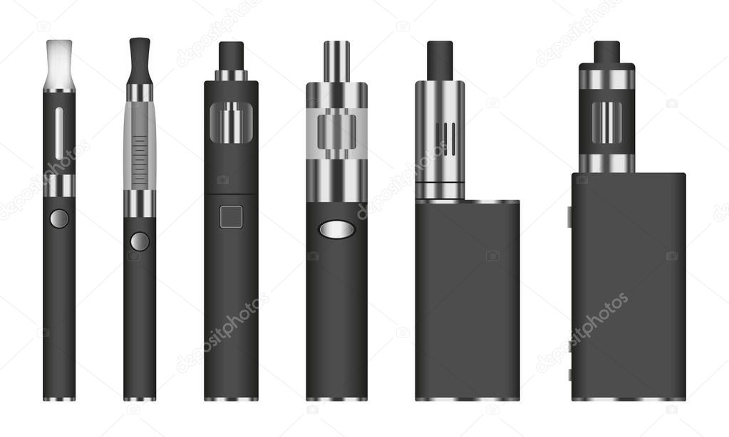 Electronic cigarette icon set, realistic style