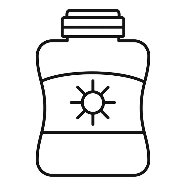 Sun protection cream jar icon, outline style — Stock Vector