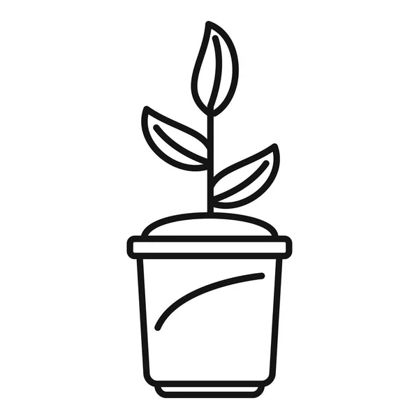 Выращивать иконку растительного горшка, стиль контура — стоковый вектор