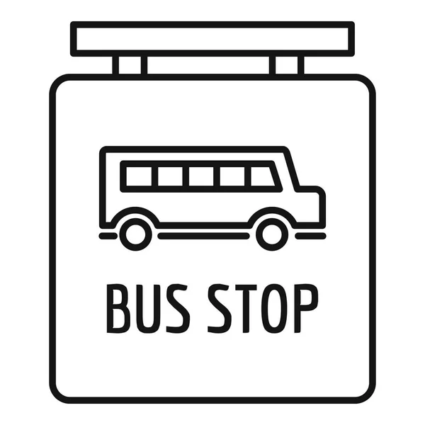 Señal de la estación de parada de autobús icono, estilo de esquema — Vector de stock